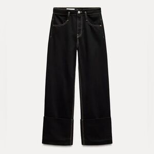 TRE TOPSTITCHING HIGH WAIST CUFFED JEANS Women's Black Jeans. Size 8/29 . WOW